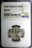 Germany-Federal Republic 1950 F 1 Mark NGC MS63+ "PLUS" Stuttgart Mint KM#110/33