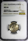 Guatemala Copper-Nickel 1911 1 Real NGC MS64 Light Toning KM# 177