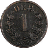 Norway Oscar II Bronze 1897 1 Øre The Norwegian Lion KM# 352 (20 710)