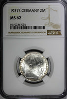Germany - Third Reich Silver 1937 E 2 Reichs Mark NGC MS62 Hindenburg KM# 93(34)