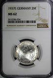 Germany - Third Reich Silver 1937 E 2 Reichs Mark NGC MS62 Hindenburg KM# 93(34)