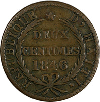 Haiti Copper 1846 // AN 43 2 Centimes KM# 26 Ex.Wolfgang Schuster Coll. (17 560)
