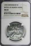 Switzerland 1976 5 Francs Battle of Murten NGC MS65 TOP GRADED KM# 54 (016)