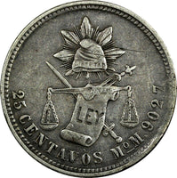 MEXICO Silver 1887 Mo M 25 Centavos Mexico Mint -376,000 KM#406.7 (19 085)