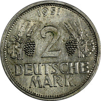 Germany - Federal Republic 1951 G 2 Mark SCARCE KEY DATE KM# 111(14 883)