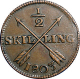 SWEDEN COPPER Gustaf IV Adolf 1803 1/2 SKILLING  30.5mm KM#565 (2460)