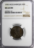 Mozambique Portuguese Bronze 1945 50 Centavos NGC MS64 BN 1 YEAR TYPE KM# 73(43)