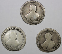 RUSSIA ELIZABETH Silver LOT OF 3 COINS 1748 10 Kopeks,Grivennik  C# 16a (9786)