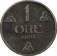 NORWAY Haakon VII Iron 1918 1 ORE WWI Issue SCARCE KM# 367a  (20 833)