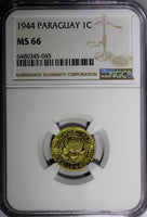 Paraguay Aluminum-Bronze 1944 1 Centimo NGC MS66 1 GRADED HIGHEST KM# 20 (045)