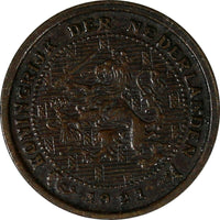 Netherlands Wilhelmina I Bronze 1921 1/2 Cent Better Date KM# 138 (17 930)