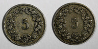 Switzerland LOT OF 2 COINS 1879,1899  5 Rappen BETTER SCARCE DATES KM# 26 (733)