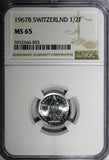 Switzerland Silver 1967 B 1/2 Franc NGC MS65 GEM BU Last Year Type KM# 23 (003)