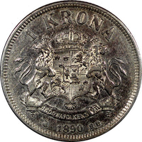 Sweden Oscar II Silver 1890 EB 1 Krona  Mintage-594,000 KM# 760  (20 857)