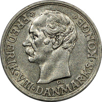 Denmark Frederik VIII Silver 1907 (h) VBP; GJ 10 Ore XF Condition KM# 807 (9694)