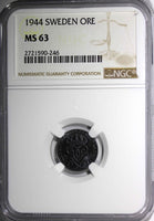 SWEDEN Gustaf V IRON 1944 1 ORE NGC MS63 1 GRADED HIGHER WWII Issue KM# 810 (46)