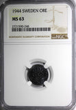 SWEDEN Gustaf V IRON 1944 1 ORE NGC MS63 1 GRADED HIGHER WWII Issue KM# 810 (46)