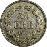 SWEDEN Oscar II Silver 1881 EB 50 Ore Mintage-268,000  22 mm SCARCE KM# 740 (88)