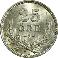 Sweden Gustaf V Silver 1938 25 Öre GEM BU COIN KM# 785 (22 045)