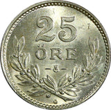Sweden Gustaf V Silver 1938 25 Öre GEM BU COIN KM# 785 (22 045)