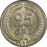 Sweden Gustaf V Nickel-Bronze 1946 TS 25 Öre  UNC KM# 798 (22 039)