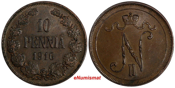 Finland Nicholas II Copper 1916 10 Pennia KM# 14 (15 675)
