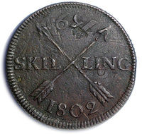 Sweden 1802 1 Skilling Overstruck on 1759 SM 2 Ore  Clear Full Date  KM#566 (32)