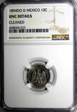 Mexico SECOND REPUBLIC 1894 DO D 10 Centavos NGC UNC DETAILS Durango KM# 403.3
