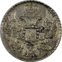 POLAND RUSSIA Nicholas I Silver 1839 MW 1 Zloty 15 Kopecks SMALL CROWN C# 129