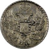 POLAND RUSSIA Nicholas I Silver 1839 MW 1 Zloty 15 Kopecks SMALL CROWN C# 129