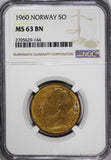Norway Olav V Bronze 1960 5 Øre NGC MS63 BN  KM# 405 (144)