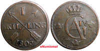 SWEDEN 1805  1 SKILLING OVERSTRUCK ON 2 ORE S.M. 1749 FREDRIK I  KM#566 (2374A)