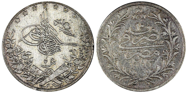 Egypt Abdul Hamid II Silver AH1293//10 (1884) 2 Qirsh KM# 293 (20 726)