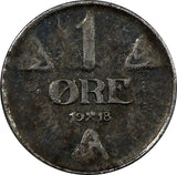 NORWAY Haakon VII Iron 1918 1 ORE WWI Issue SCARCE KM# 367a  (20 834)
