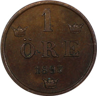 SWEDEN Oscar II Bronze 1893 1 ORE KEY DATE Ch.AU KM# 750 (20 865)