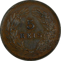 Portugal Carlos I Bronze 1905 5 Reis XF Condition KM# 530 (17 417)