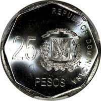 DOMINICAN REPUBLIC 2008 25 Pesos PCGS MS63 Hero of the Restoration KM# 107