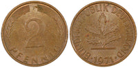 Germany - Federal Republic 1971 F 2 Pfennig Magnetic Stuttgart KM# 106a (563)