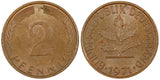 Germany - Federal Republic 1971 F 2 Pfennig Magnetic Stuttgart KM# 106a (563)