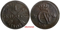 SWEDEN Gustaf IV 1805 1 SKILLING OVERSTRUCK ON 2 ORE (1743-1768) KM# 566(15 068)