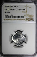 India-Republic Aluminum 1978 (B) 5 Paise NGC MS66 F.A.O. TOP GRADED KM#21 (039)