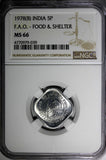 India-Republic Aluminum 1978 (B) 5 Paise NGC MS66 F.A.O. TOP GRADED KM#21 (039)