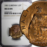 Great Britain Victoria Bronze 1901 1/2 Penny NGC MS65 BN TOP GRADED KM# 789 (37)