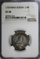 RUSSIA Elizabeth Silver 1756 MMD MB Polupoltinnik NGC VF25 SCARCE C# 17b (028)