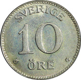 SWEDEN Gustaf V Silver 1942 G 10 Öre  Last Year GEM BU Toned KM# 780 (21 916)