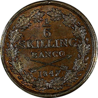 SWEDEN Oscar I Copper 1847 1/6 Skilling UNC  KM# 656