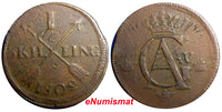 SWEDEN COPPER 1802 1 SKILLING OVERSTRUCK ON 2 ORE S.M. 1763  FULL  DATE (374)