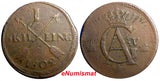 SWEDEN COPPER 1802 1 SKILLING OVERSTRUCK ON 2 ORE S.M. 1763  FULL  DATE (374)