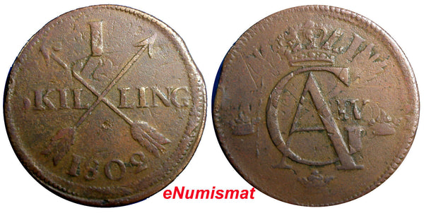 SWEDEN COPPER 1802 1 SKILLING OVERSTRUCK ON 2 ORE S.M. 1763  FULL  DATE (374)