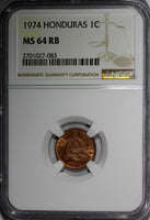 HONDURAS Copper 1974 1 Centavo GRADED NGC MS64 RB KM# 77a
